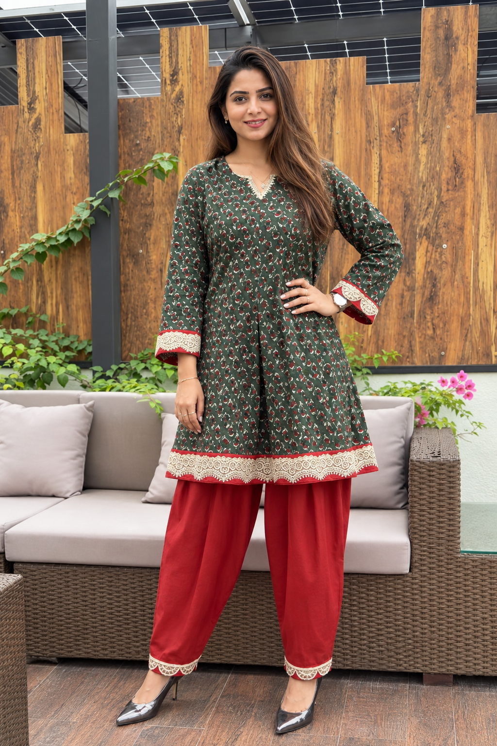 Kavya Ajrakh Cotton Flaired Designer Suit Set