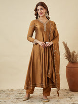 Vichitra Silk Embroidered 3-Piece Suit