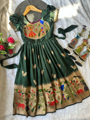 Blossom Pure Silk Paithani Border Kids Gown