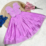 Premium Butterfly Embroidery Work Silk Kids Gown in 9 Beautiful colors
