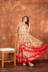 Glitzy Pure Cotton Kalamkari Printed Double Flair Anarkali Gown