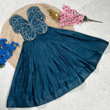 Premium Butterfly Embroidery Work Silk Kids Gown in 9 Beautiful colors