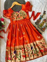 Blossom Pure Silk Paithani Border Kids Gown