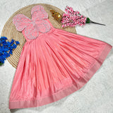 Premium Butterfly Embroidery Work Silk Kids Gown in 9 Beautiful colors
