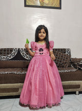 Exquisite Swarovski Work Pure Silk Gown in 4 Beautiful colors For Kids