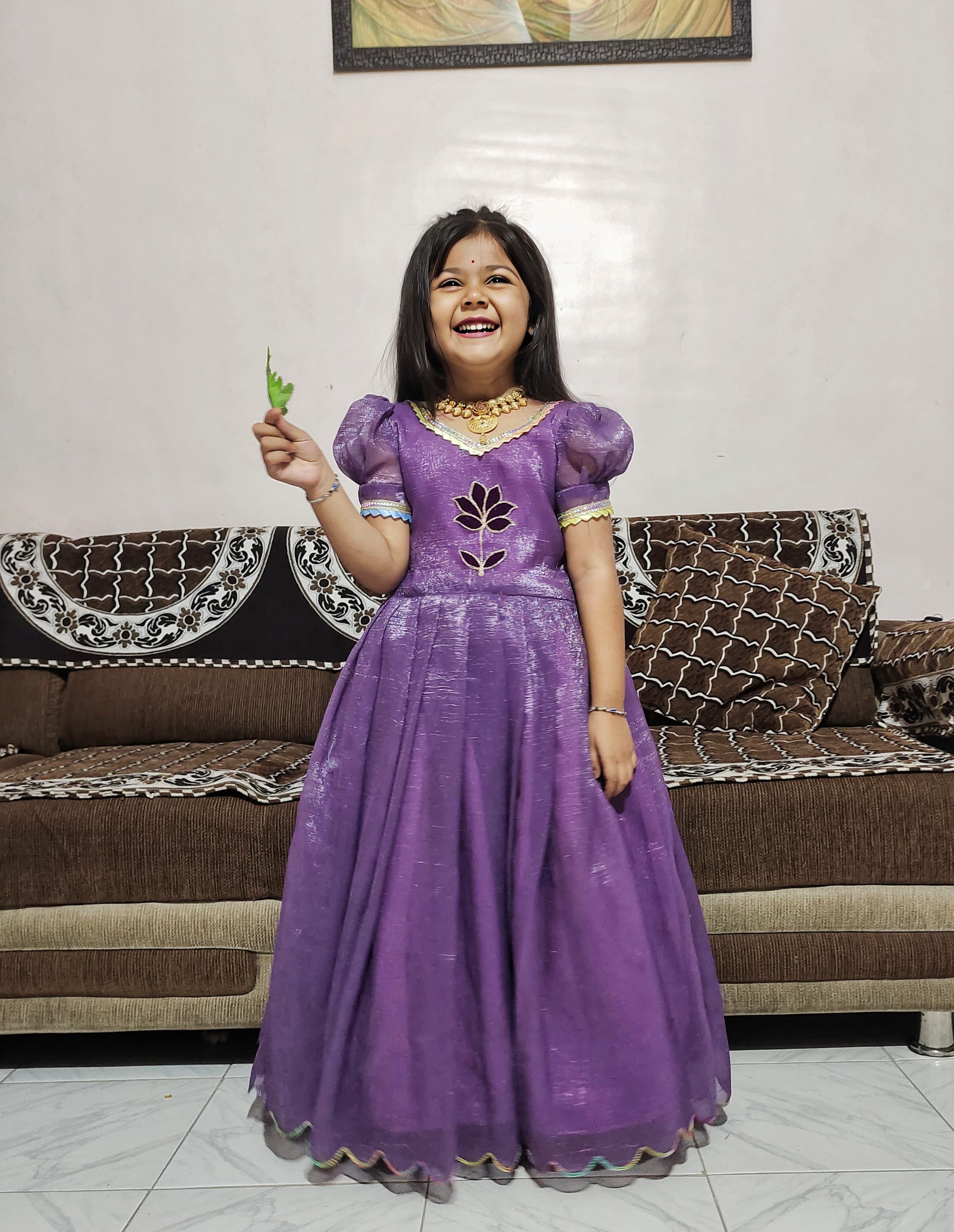 Exquisite Swarovski Work Pure Silk Gown in 4 Beautiful colors For Kids