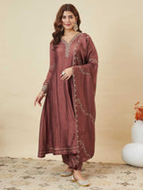 Vichitra Silk Embroidered 3-Piece Suit