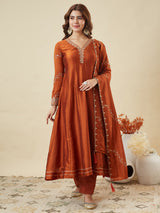 Vichitra Silk Embroidered 3-Piece Suit
