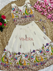 Adorable Premium Cotton Fish Embroidered Kids Lahenga and Top