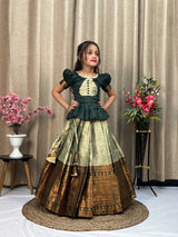 Kesar Pure Kanjivaram Silk Lehenga Blouse for Kids