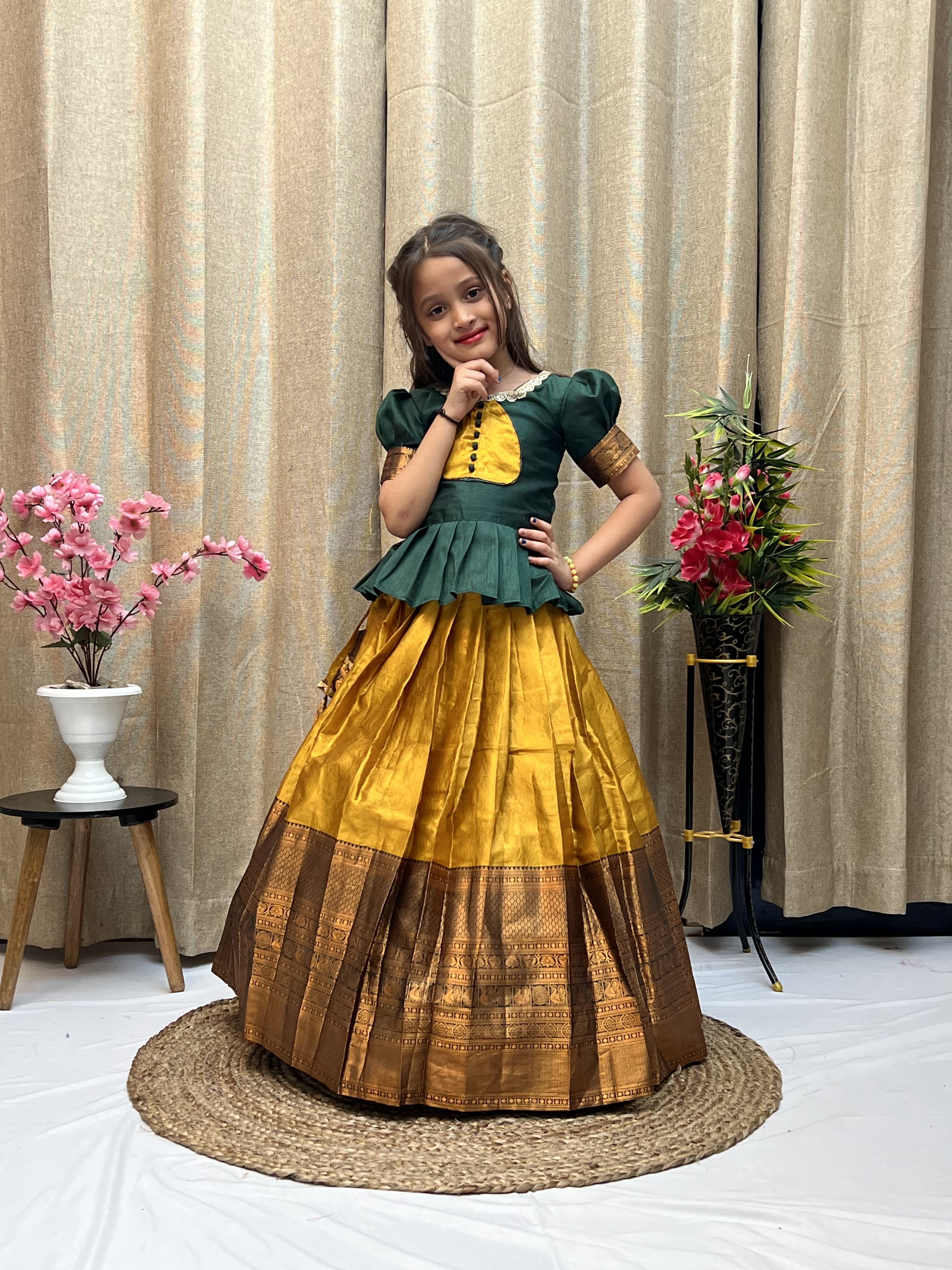 Kesar Pure Kanjivaram Silk Lehenga Blouse for Kids