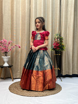 Kesar Pure Kanjivaram Silk Lehenga Blouse for Kids