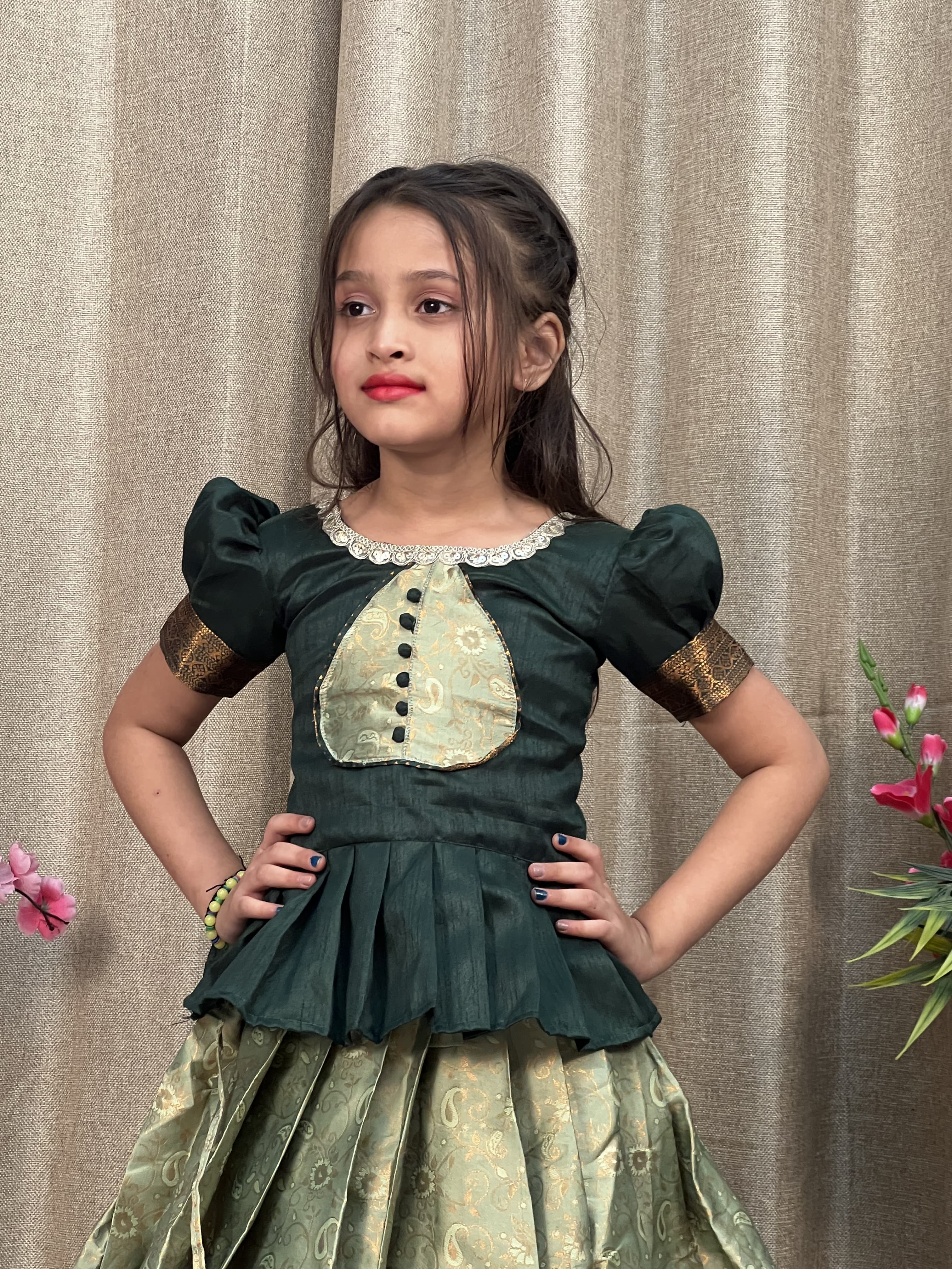 Kesar Pure Kanjivaram Silk Lehenga Blouse for Kids – VIMERA