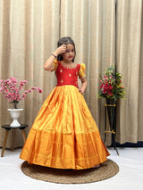 Full Stitched Pure Kanjivaram Silk Embroidery Gown for kids