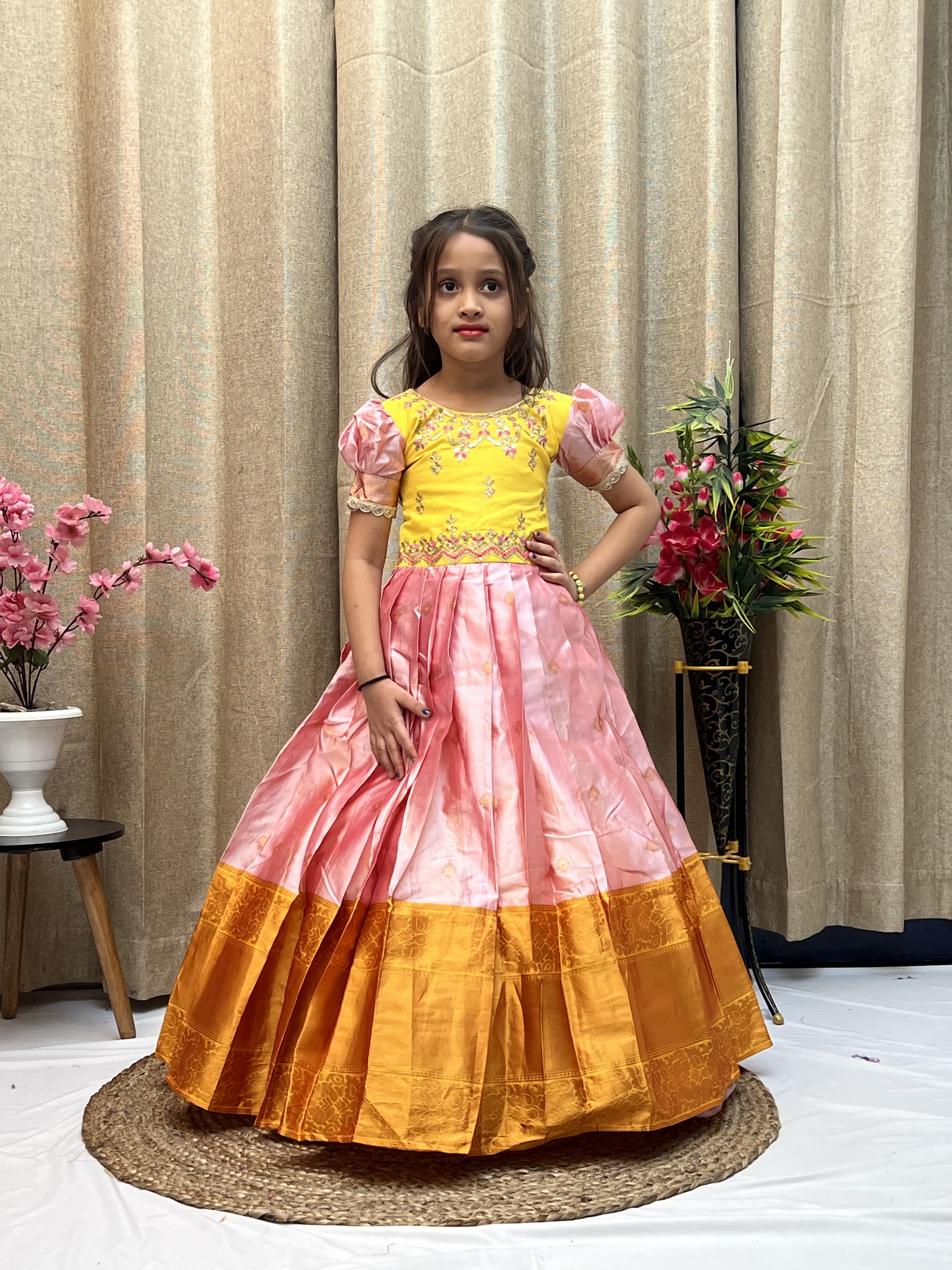 Full Stitched Pure Kanjivaram Silk Embroidery Gown for kids VIMERA Full Stitched Pure Kanjivaram Silk Embroidery Gown for kids VIMERA