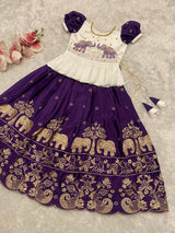 New Elephant Zari Embroidery Work Kids Lehenga