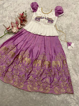 New Elephant Zari Embroidery Work Kids Lehenga