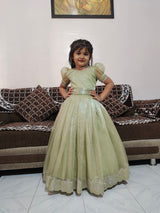 Rare Jimmy-Silk Shining Fabric With Swarovski Work Gown for Kids