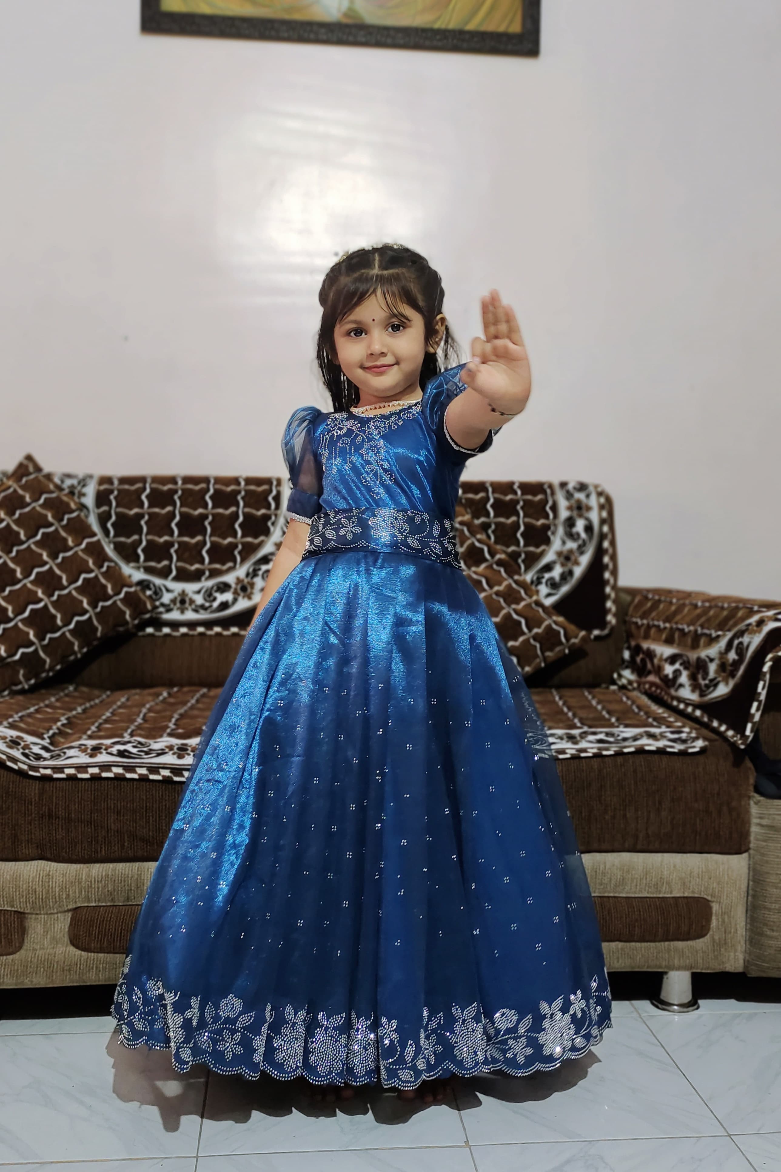 Rare Jimmy-Silk Shining Fabric With Swarovski Work Gown for Kids