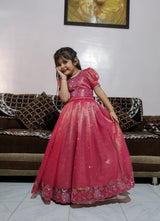 Rare Jimmy-Silk Shining Fabric With Swarovski Work Gown for Kids