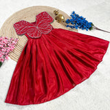 Premium Butterfly Embroidery Work Silk Kids Gown in 9 Beautiful colors