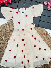 Vimera's Summer Pure Cotton Heart Embroidery Fancy Kids  Frock