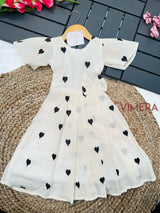 Vimera's Summer Pure Cotton Heart Embroidery Fancy Kids  Frock