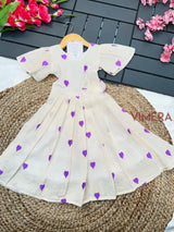 Vimera's Summer Pure Cotton Heart Embroidery Fancy Kids  Frock