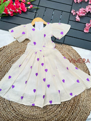 Vimera's Summer Pure Cotton Heart Embroidery Fancy Kids  Frock