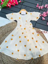 Vimera's Summer Pure Cotton Heart Embroidery Fancy Kids  Frock