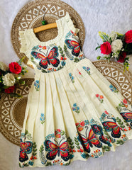 Vimera Pure Cotton Silk Heavy 3D Digital Work Frock For Kids