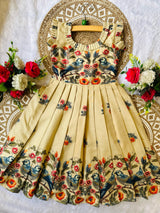 Pure Cotton Silk Heavy 3D Digital Work Frock For Kids