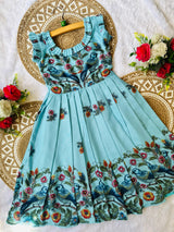 Pure Cotton Silk Heavy 3D Digital Work Frock For Kids
