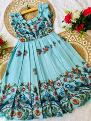 Vimera Pure Cotton Silk Heavy 3D Digital Work Frock For Kids