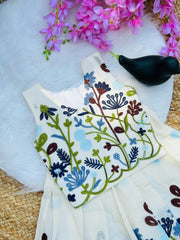 Glamorous Pure Cotton Floral Embroidery Work Lahengha With Top For Kids