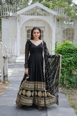 Graceful Faux Blooming with Sequins Embroidered Multi-Sequins work Gown With Dupatta