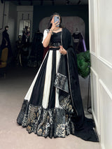 Graceful Pure Rayon Plain And Printed With Mirror Work Lace Lahengha Choli