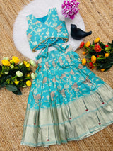 Sparrow Pure Dola silk with Zari work Kids Lahenga Choli