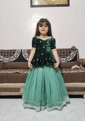 Magestic Heavy Tisue Silk Fabric Swarovski Work Lehengha With Velvet Top For Kid's