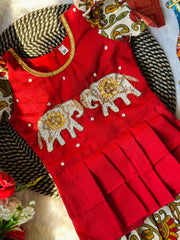 Venetian Elephant Hand Work Cotton Kalamkari Gown For Kids