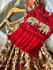 Venetian Elephant Hand Work Cotton Kalamkari Gown For Kids