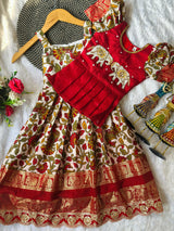 Venetian Elephant Hand Work Cotton Kalamkari Gown For Kids