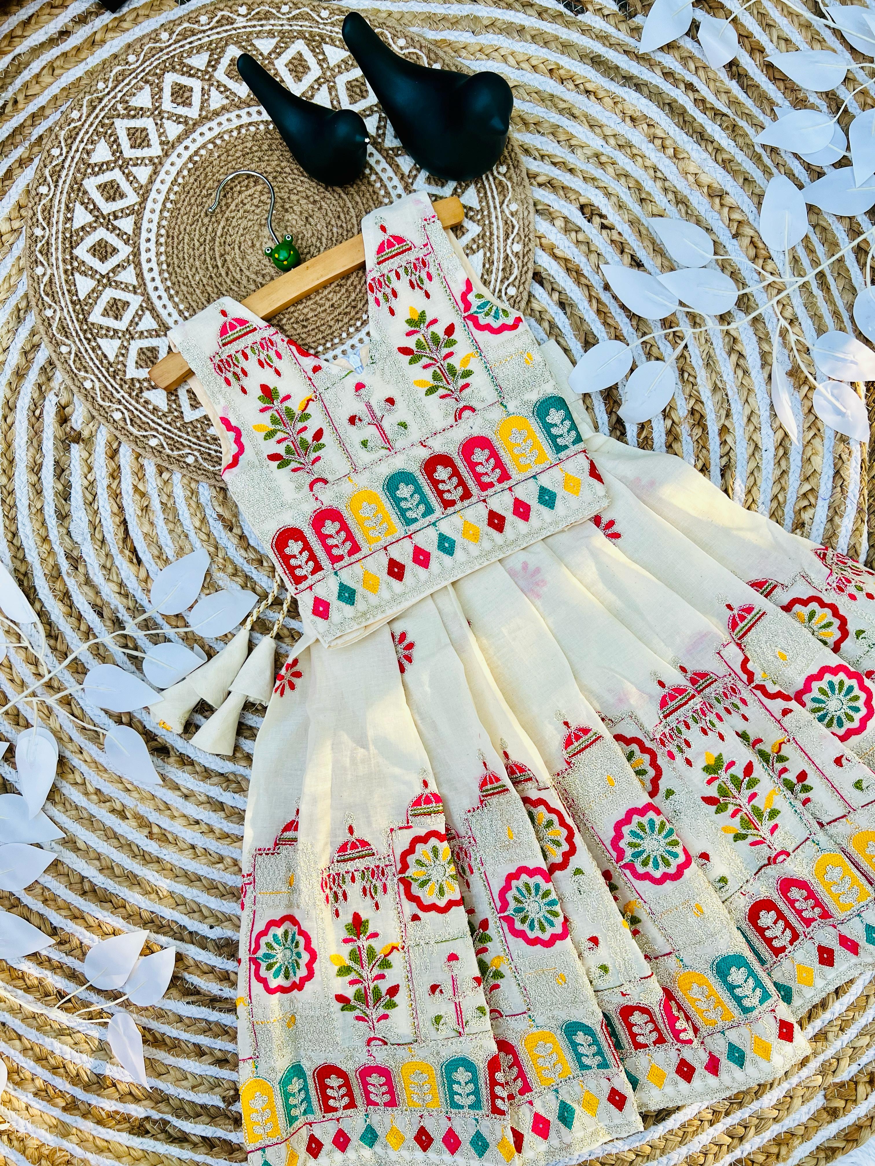 Pearlesecnt Pure Cotton Embroidery work Lahengha with Top for kids