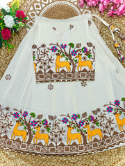 Stunning Pure Cotton Deer Embroidered Kids Lehenga and Top