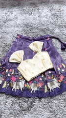 Fuchsic Premium Cotton Cow Embroidered Cut Work Kids Lahenga With Top