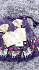 Fuchsic Premium Cotton Cow Embroidered Cut Work Kids Lahenga With Top