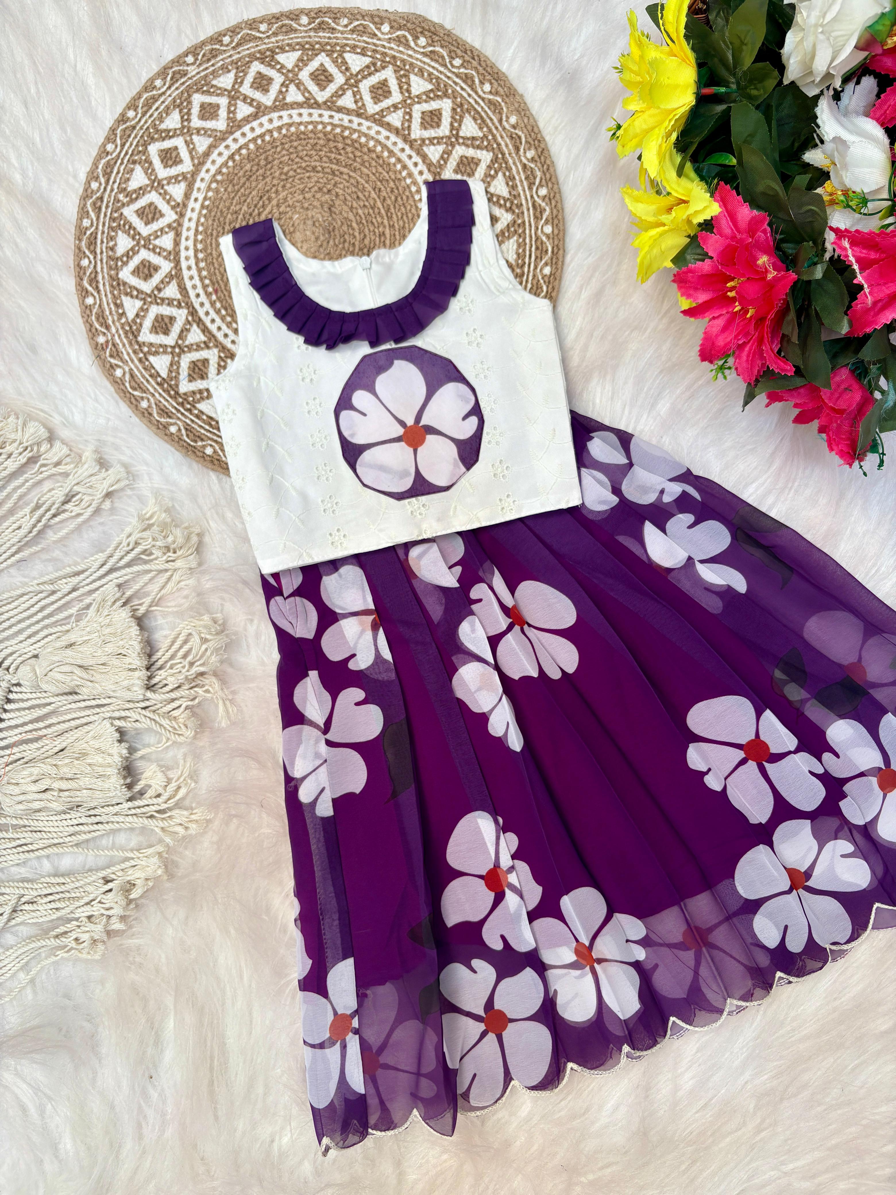 Juhi Georgette Print Shifli Work Kids Lahenga-top