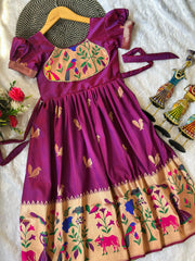 Blossom Pure Silk Paithani Border Kids Gown