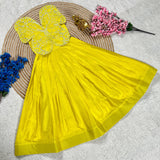 Premium Butterfly Embroidery Work Silk Kids Gown in 9 Beautiful colors