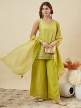 Elegant Embroidered Kurta Palazzo Set with Dupatta